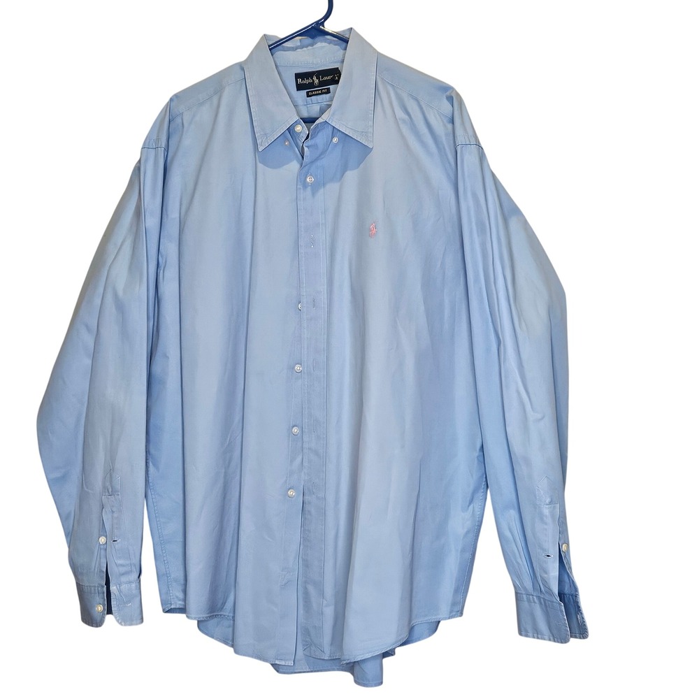 Ralph Lauren Classic‎ Fit Men's Light Blue Long Sleeve Button Down Shirt XXL